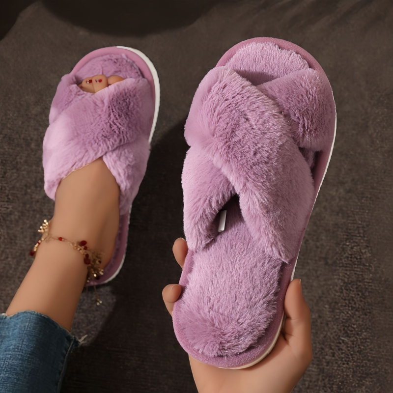 Flauschige Kreuz Plüsch Hausschuhe Für Frauen Herbst Winter Damen Concise Mode Haus Rutschen Frauen Innen Bequeme Nette Schuhe