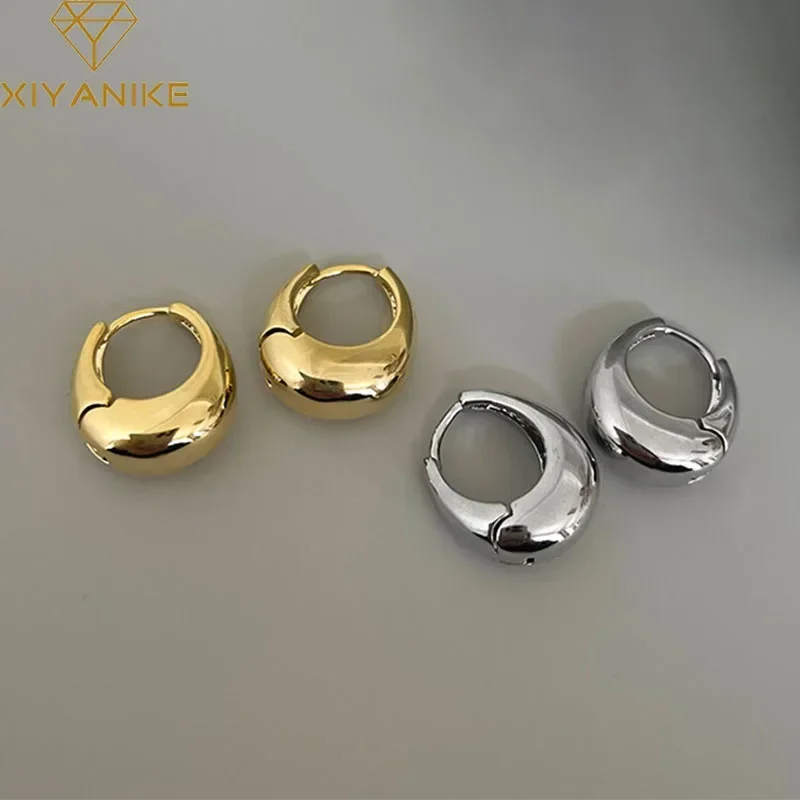Boucles d'oreilles créoles épaisses en métal lisse en acier inoxydable pour femmes et filles, cerceaux ronds à la mode, bijoux Punk