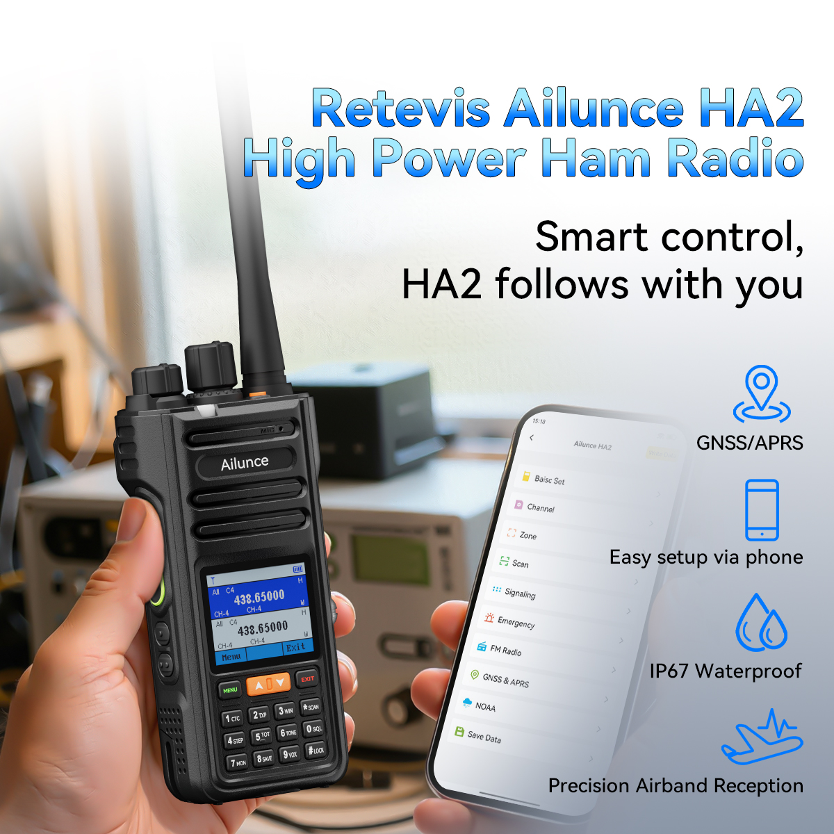 Retevis HA2 Walkie-Talkie FPP Dual-Band GPS APRS IP67 Wasserdicht Bluetooth App-Programmierung iOS & Android für Outdoor und Geschäft