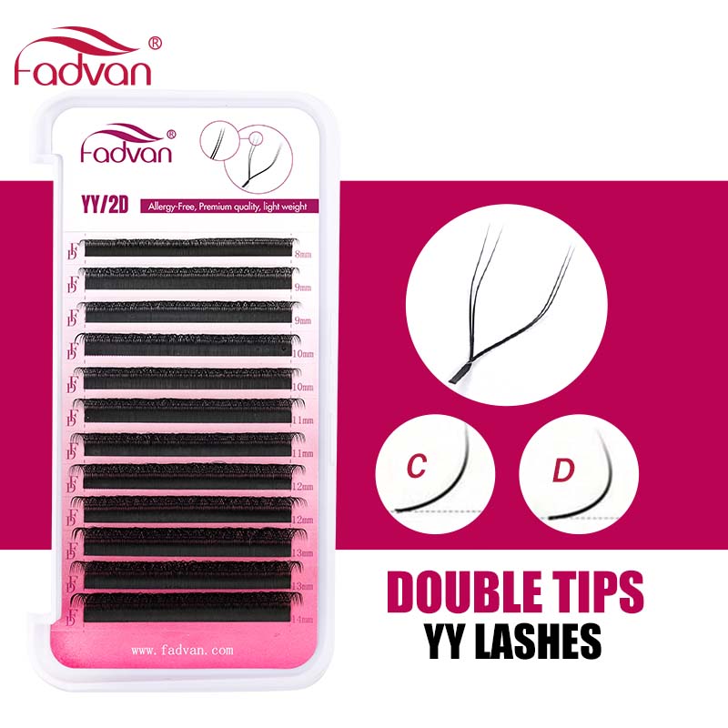 FADVAN Double Tips Black YY Shape Lashes Premade Volume Fan Extension Lash C/D Curl 0.07 Natural Soft Brazilian Eyelash