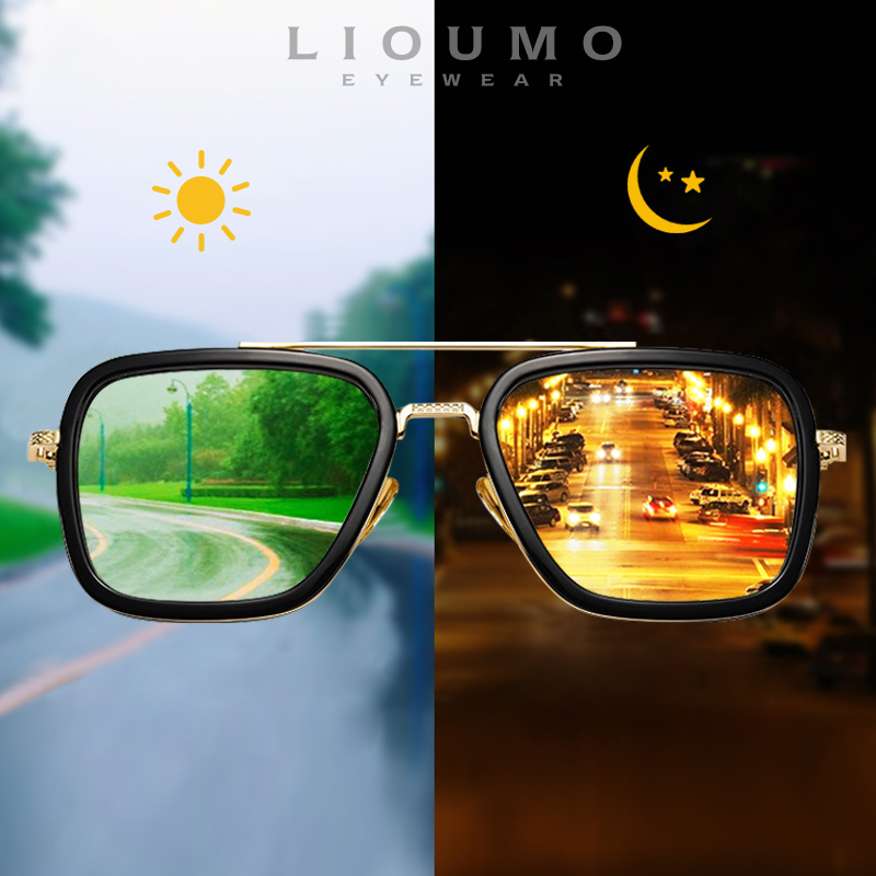 Okulary przeciwsłoneczne LIOUMO Fashion Tony Stark dla kobiet i mężczyzn, polaryzacyjne, fotochromowe, do prowadzenia samochodu, luksusowe, steampunkowe oculos de sol feminino