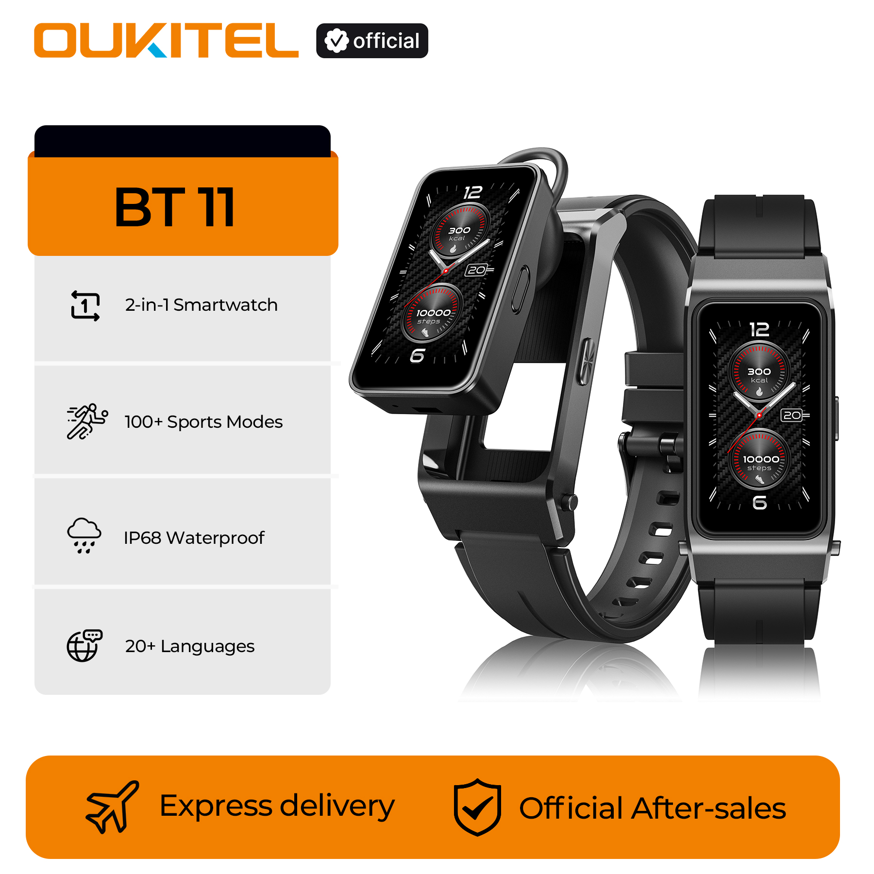 Smartwatch OUKITEL BT11 z funkcją słuchawek Bluetooth 2w1, 24-godzinnym monitorowaniem stanu zdrowia, wyświetlaczem AMOLED 1,47 cala, wodoodporny zegarek sportowy do monitorowania aktywności fizycznej