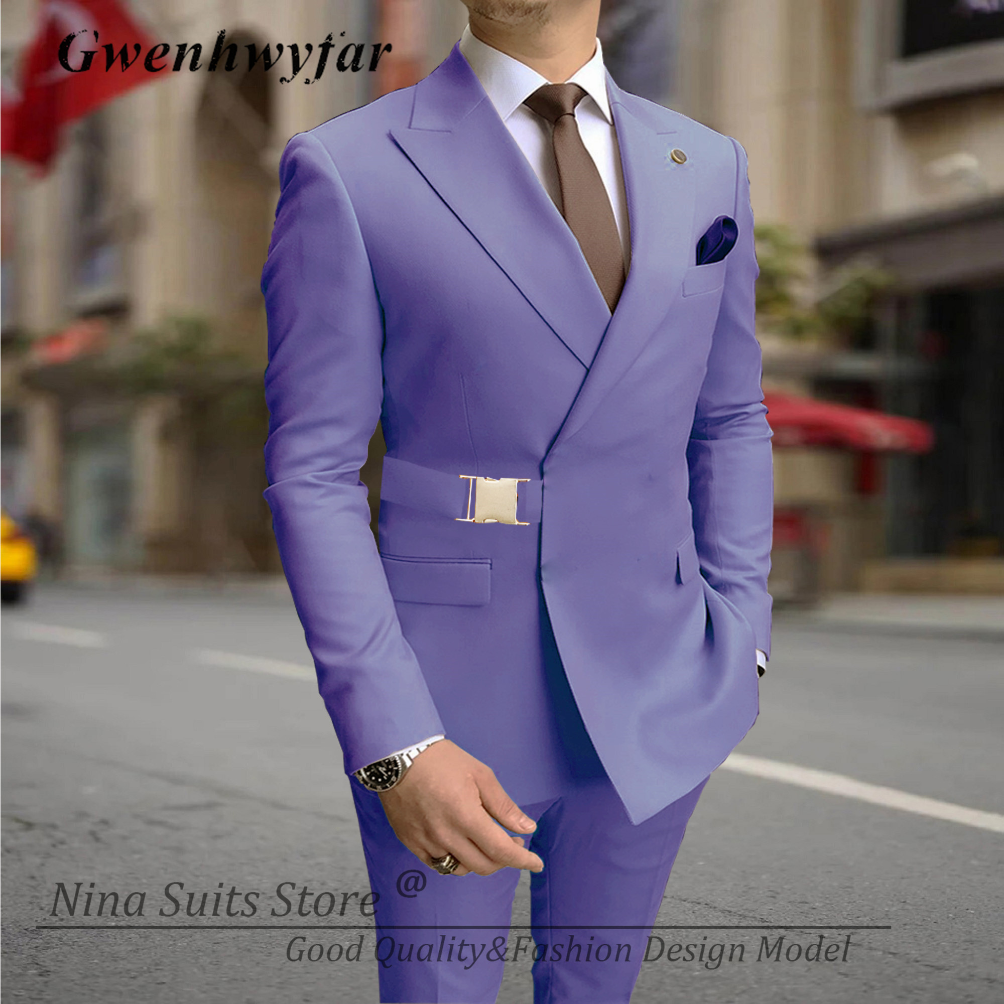 G & n 2023 Herren anzüge mit goldener Metalls chnalle Lavendel Minte Navy Grauweiß Schwarz 20 Farben Herren Casual Blazer Hosen Set hand gefertigt