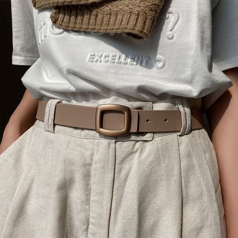 Cinturones nuevos de cuero genuino para mujer, cinturón vaquero de diseñador de lujo, pretina femenina, cinturón cuadrado con hebilla de Metal a la moda, color negro, 2021