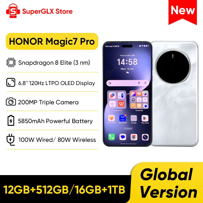 Versión Global HONOR Magic7 Pro 5G Smartphone 6,8 ''120Hz pantalla OLED Snapdragon 8 Elite 100W SuperCharge Magic 7 Pro teléfonos