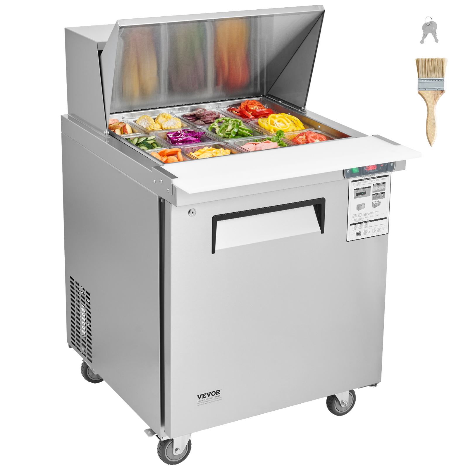 SucceBuy Table de préparation de sandwich et de salade pour réfrigérateur commercial de 28 po 7,4 Cu. Station de préparation alimentaire réfrigérée en acier inoxydable Ft