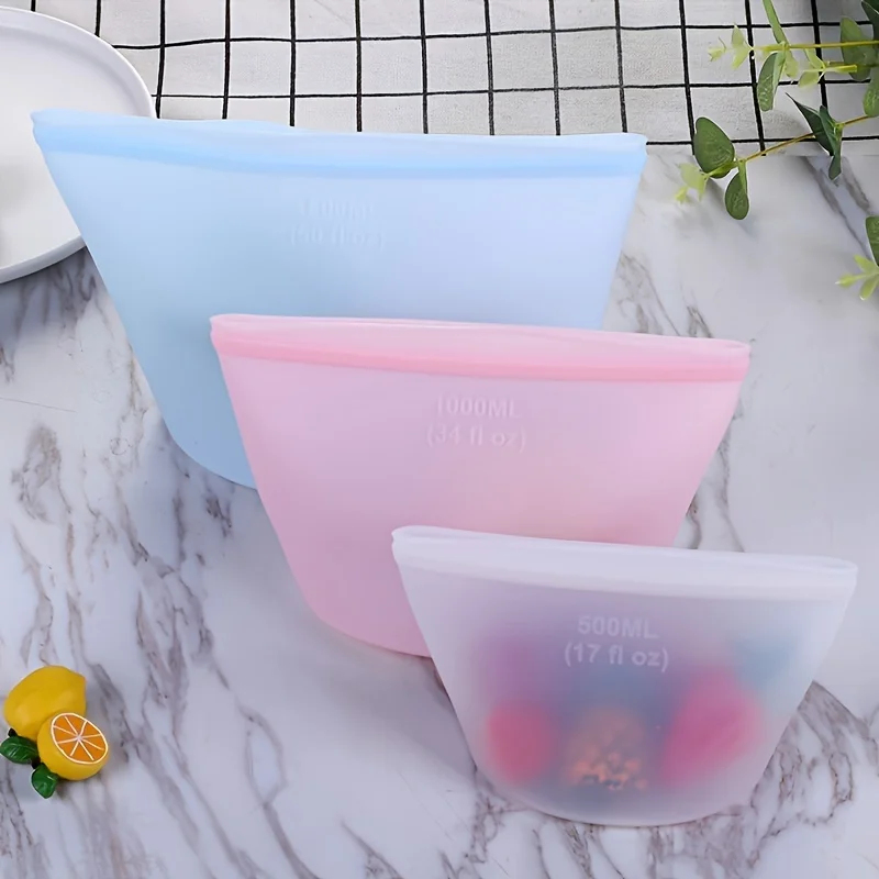 Set Kantong Penyimpanan Silikon Premium - Kedap Udara & Anti Bocor untuk Marinasi, Pembekuan & Makan Siang Saat Bepergian, Bebas BPA & Tahan Lama