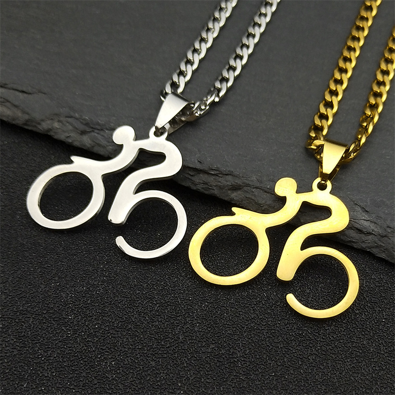 Kalung liontin bersepeda untuk pria wanita, Kalung Perhiasan olahraga sepeda warna emas baja tahan karat N680S06