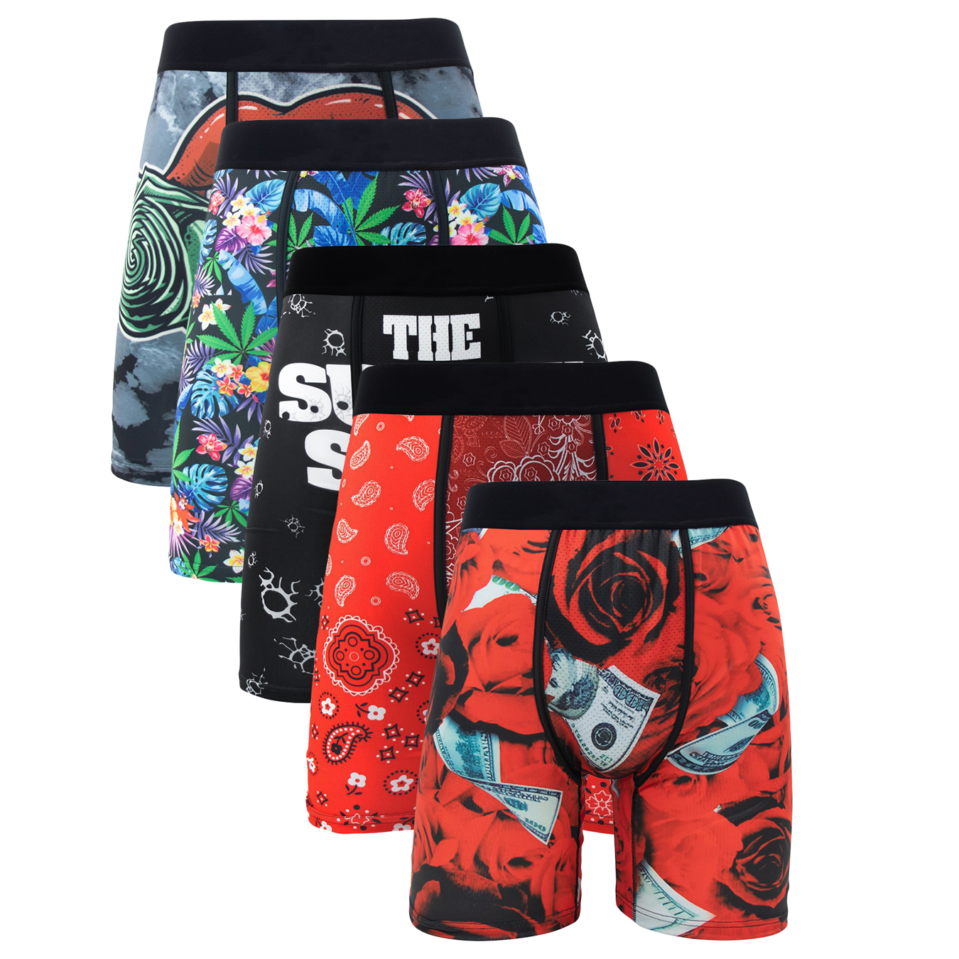5 Stuks Sexy Heren Slipje Set Zomer Ademend Heren Ondergoed Boxers Mode Print Onderbroek Man Grote Maat Boxers Trunks