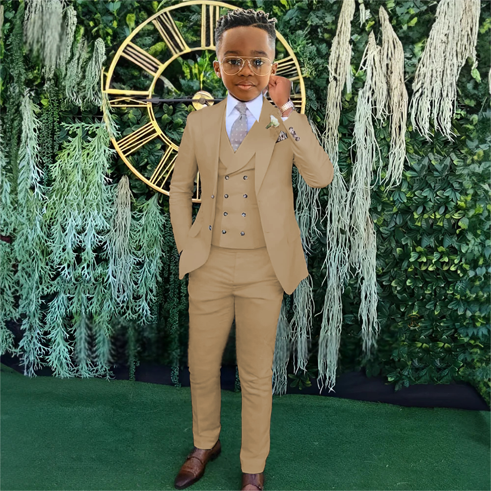 Modisches Jungenanzug-Set, 3-teilig, Jacke, Weste, Hose, Bankett-Party-Outfit, eleganter Kinder-Smoking, Hochzeitsgast-Kleidung, 3–16 Jahre