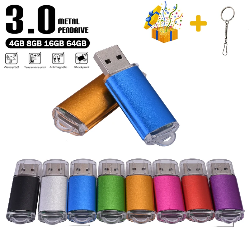 Высокоскоростной флэш-накопитель USB 3.0, 64 ГБ, крутой металлический флэш-накопитель, 32 ГБ, реальная емкость, 16 ГБ, бесплатный брелок, USB-накопитель, 8 ГБ