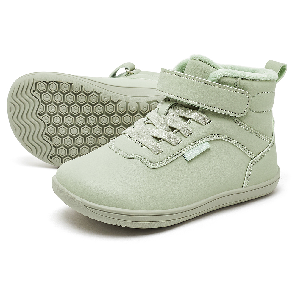 HOBIBEAR Unisex Zimowe Buty Barefoot dla Dzieci z Szeroką Klapą na Palce, Ocieplane Sztucznym Futrem, Sneakersy do Kostki ze Sztucznej Skóry, Pasujące Buty Rodzinne