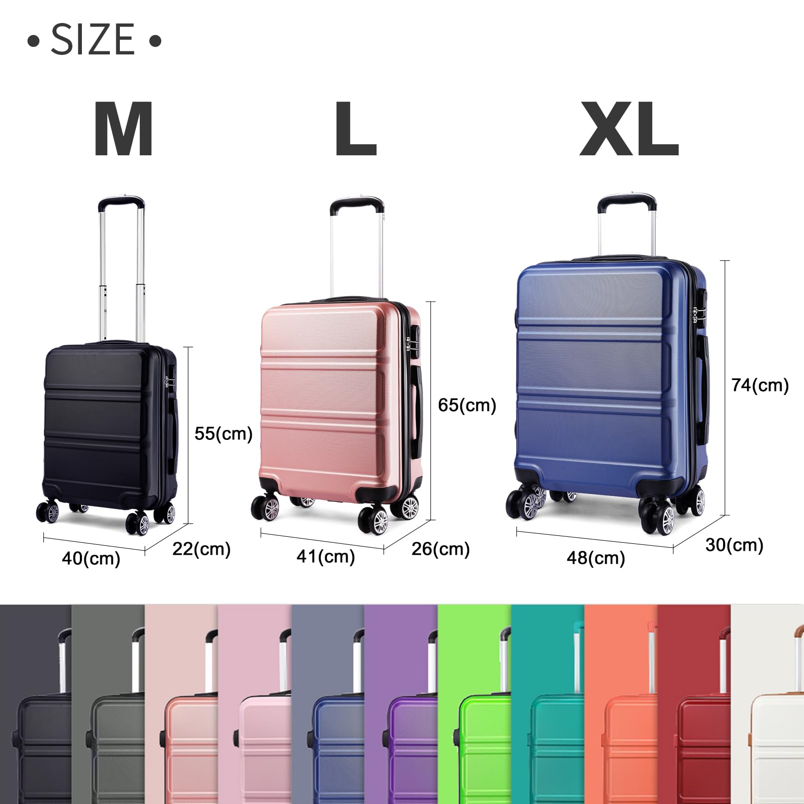 KONO-candado TSA para maleta con ruedas dobles, maleta con caja dura de TONO, carritos ligeros de ABS, M/L/XL
