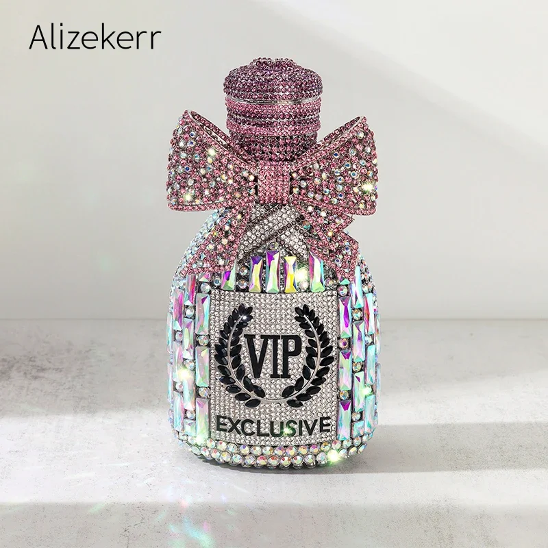 Alizekerr tas genggam kristal untuk wanita, tas dompet pesta pernikahan bahan logam berlian berkilau unik cantik untuk wanita