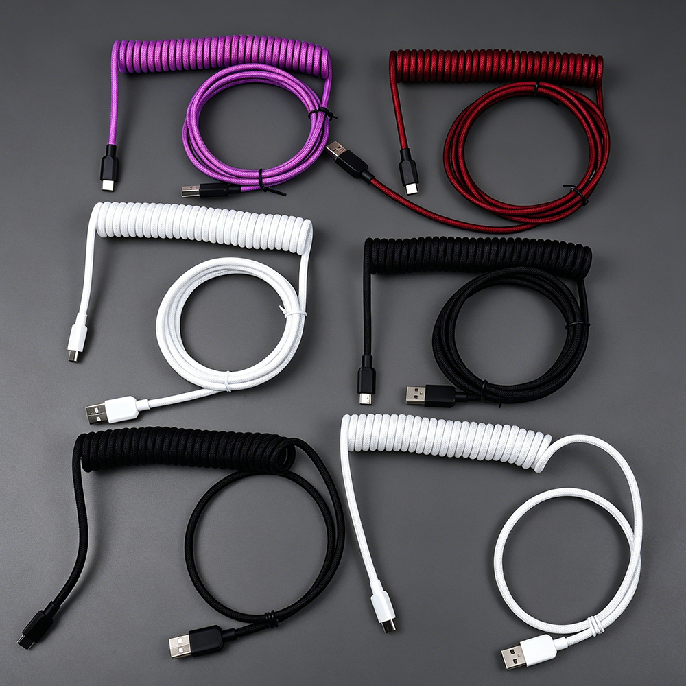 【LANO】White Black Red-Black Coiled Keyboard Cable Type-C to USB Double-Sleeved Mechanical Keyboard Cable for Mechanical Keyboard