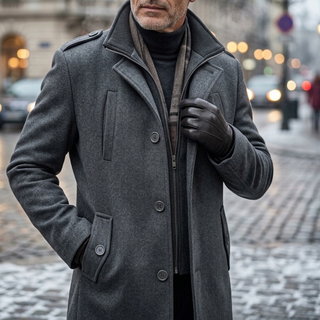 Nowy męski płaszcz trencz na jesień/zimę - dwuwarstwowy z wieloma kieszeniami |   Praktyczna kurtka męska w stylu streetwear i business casual