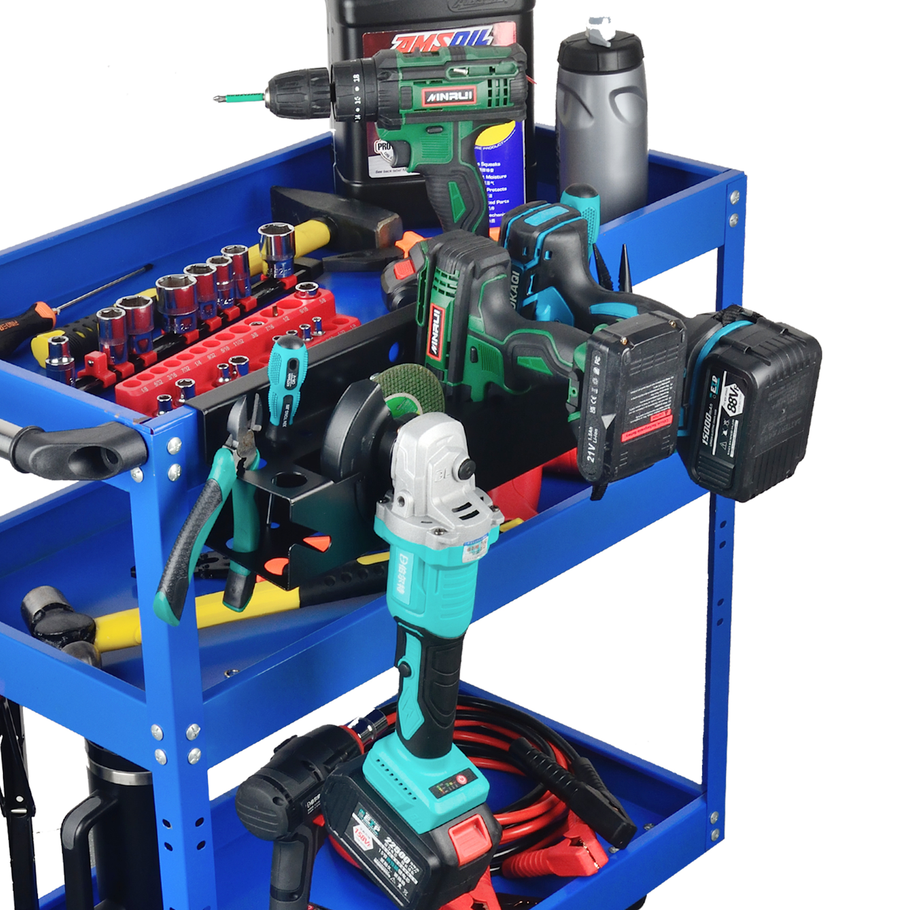 Organisateur d'outils électriques, support de meuleuse d'angle, baie d'accès rapide, support de perceuse à percussion, support de clé, supports utilitaires, poitrine d'outils, établi