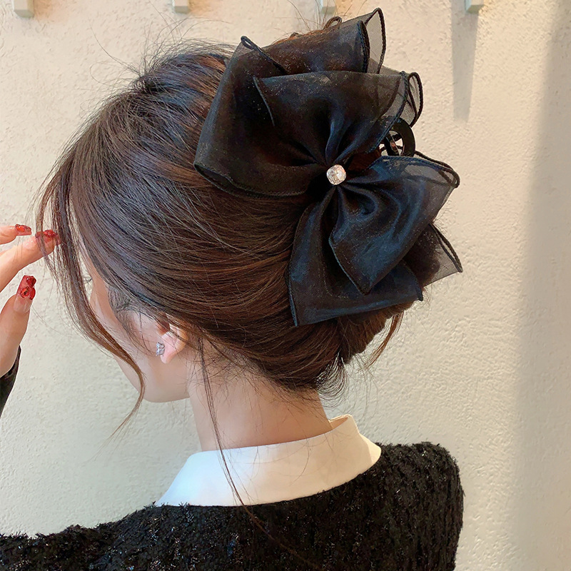 Vanika moda tule grande arco grampos de cabelo garra para mulheres elegante bowknot hairpin rabo de cavalo clipe doce cocar acessórios para o cabelo