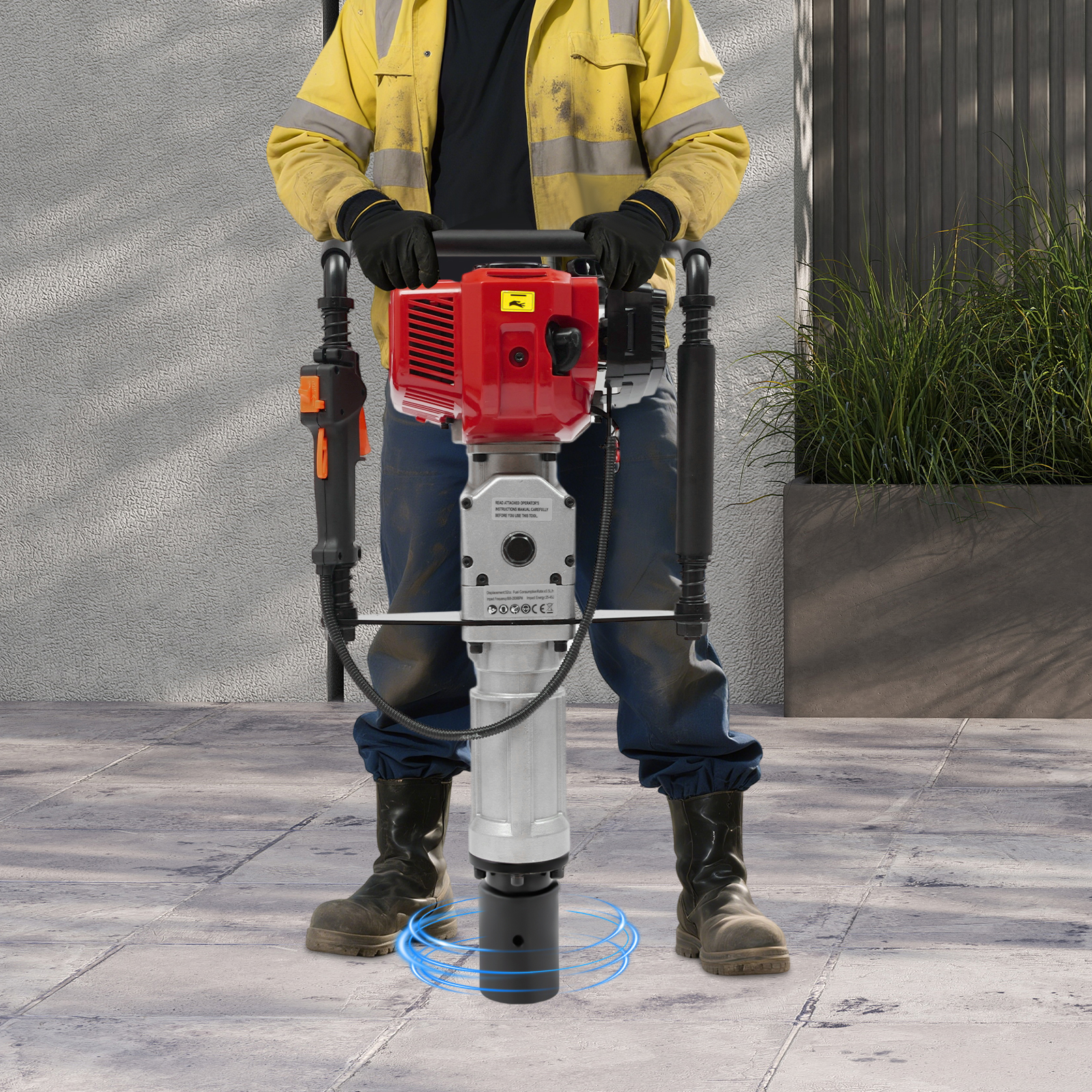 2 Stroke Post Driver 1L Fuel Tank Air Cooling Engine 103dB Noise 4 Shock Absorption Springs for T Post Y Post Ground Rod Farm