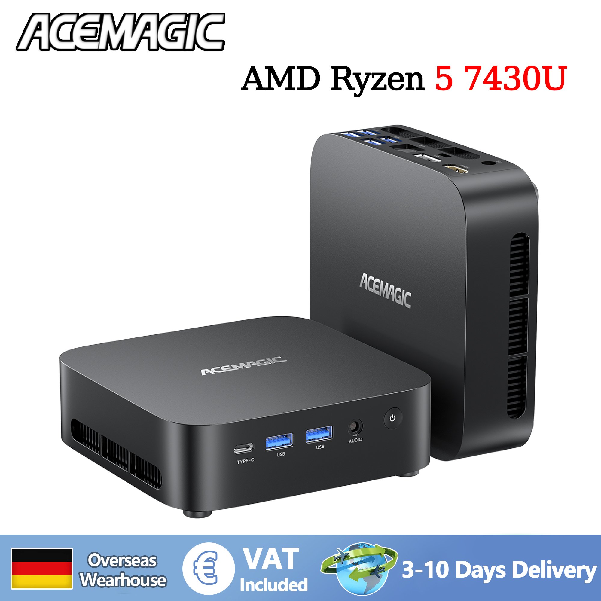 ACEMAGIC K1 Mini-pc AMD Ryzen 5 7430U 16 GB DDR4 512 GB M.2 SSD Windows 11 Pro Mini-computer WiFi 6 BT 5.2 4K Drievoudig beeldscherm