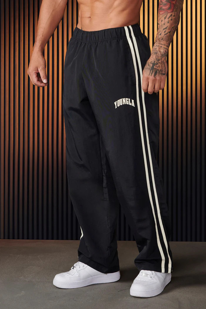 Pantalones Deportivos de Pierna Ancha para Hombre, de Secado Rápido, con Rayas Laterales Dobles, Cintura Elástica, Rectos, Largos, para Gimnasio, Entrenamiento, Estilo Retro, Casuales