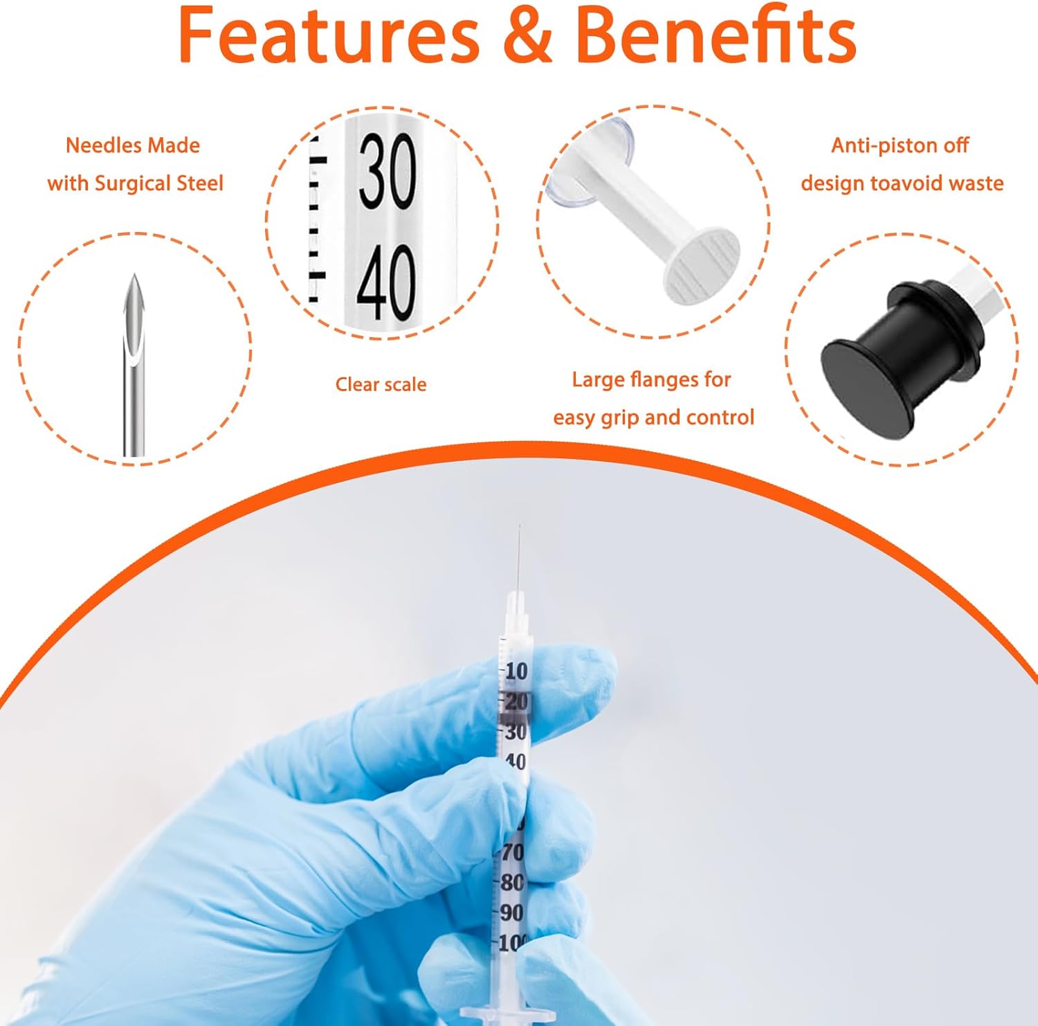 Confezione da 50/100 siringhe monouso da 0,5 ml e 1 ml con aghi, confezionate singolarmente, forniture da laboratorio e accessori per l'alimentazione quotidiana degli animali domestici
