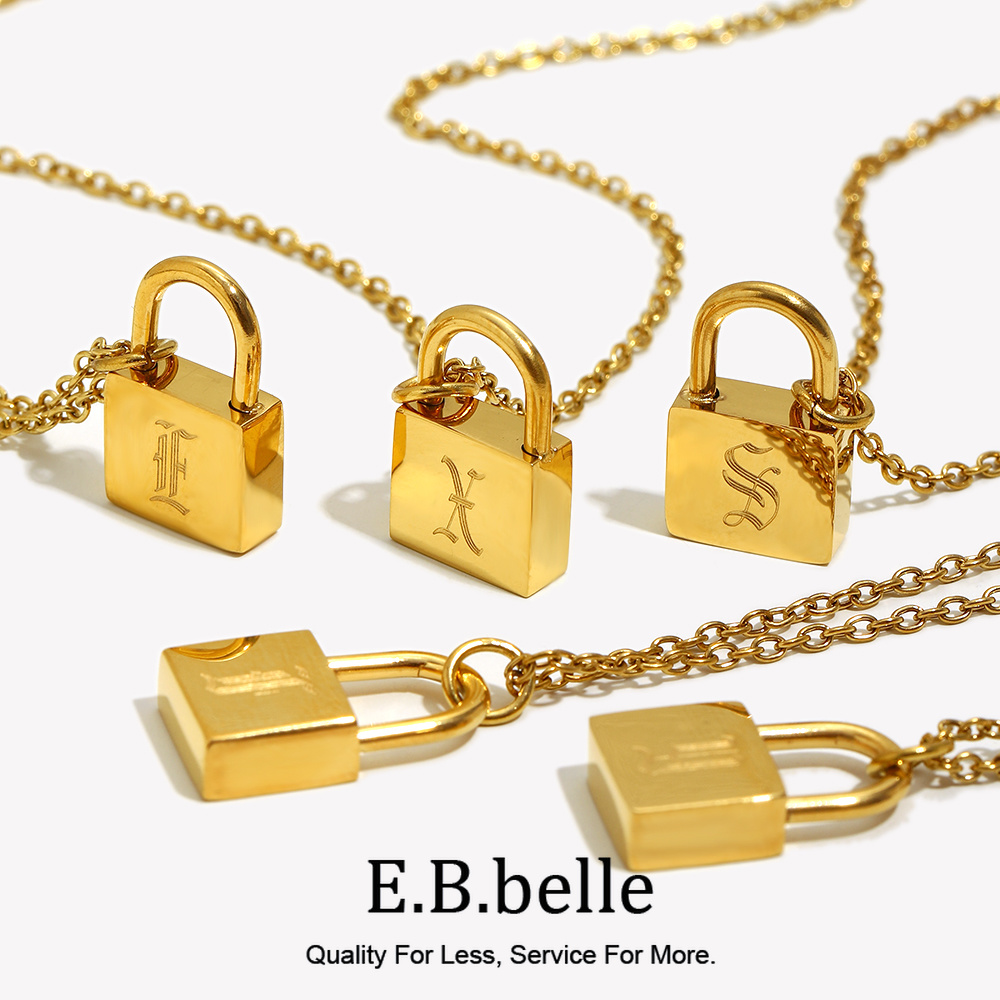 E.B.belle-Cadena O de acero inoxidable, collar con cerradura personalizada chapada en oro inglés antiguo, collar con letras de regalo de cumpleaños para mujer