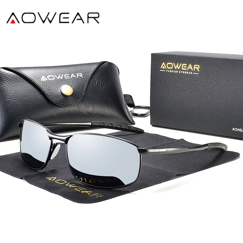 AOWEAR rétro miroir polarisé lunettes de soleil pour homme femmes Vintage lunettes de soleil hommes UV400 léger conduite lunettes avec étui