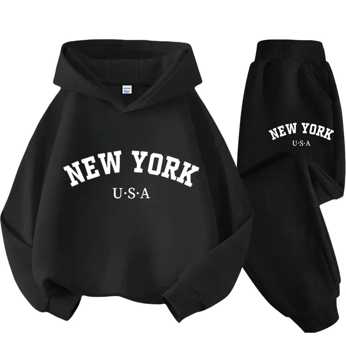 Autunno caldo New York lettera cool stampa grafica bambini felpa con cappuccio a maniche lunghe + vestito di pantaloni 2 pezzi set felpa ragazzo ragazza abbigliamento sportivo per bambini
