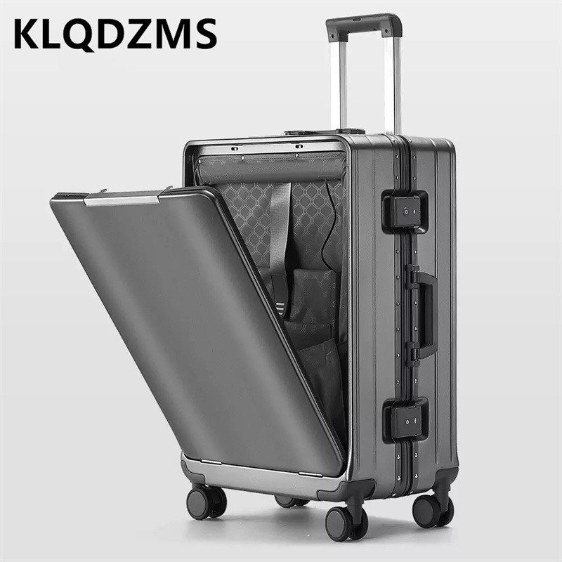 KLQDZMS ช่องเปิดด้านหน้า กระเป๋าเดินทางโครงอะลูมิเนียมอเนกประสงค์ 20/24/26 นิ้ว กระเป๋าเดินทางรหัสผ่านความจุขนาดใหญ่