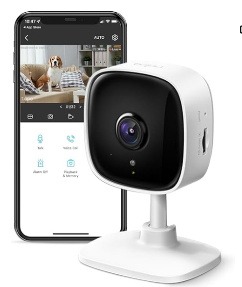 TP-LinkTapo1080P Cámara de seguridad interior para monitor de bebé, cámara para perros con detección de movimiento, sirena de audio bidireccional, visión nocturna, Clou