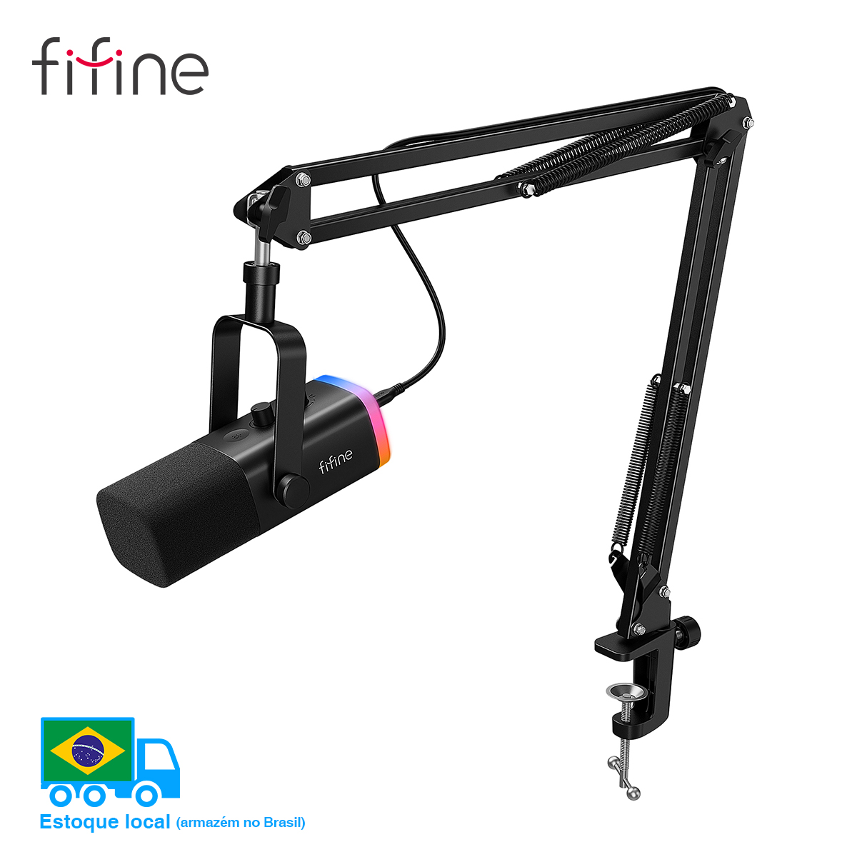 Zestaw dynamicznych mikrofon XLR FIFINE z ramię wysięgnika do miksera, zestaw mikrofonów USB do gier z RGB, regulacja głośności dla PC PS5/4 ampligame AM8T