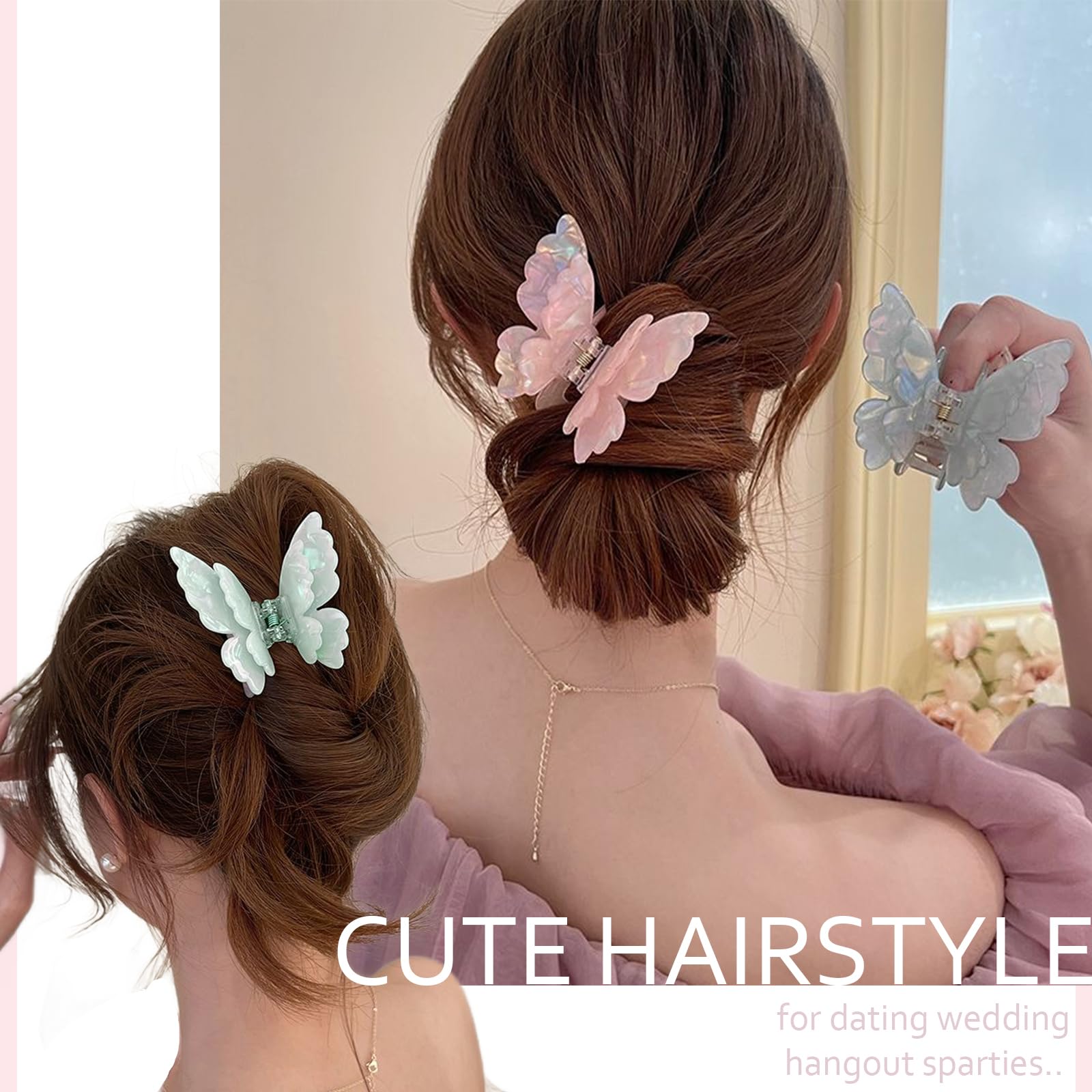 여성을위한 화려한 나비 헤어 클립 Sweety Pearlescent Fairy Gripper Clips 소녀 여름 야외 해변 유행 헤어 액세서리