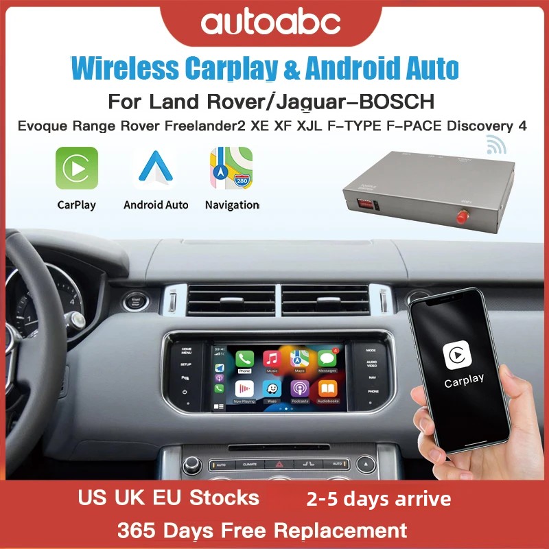 AUTOABC ระบบไร้สาย Carplay Android Auto สำหรับ Land Rover Jaguar Bosch Discovery 4 Aurora Freelander 2 XE XF XJ รองรับ Airplay