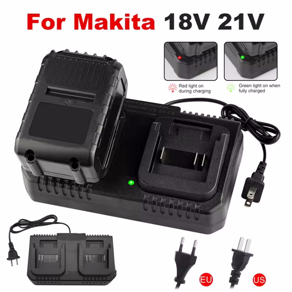 Ładowarka dwu-slotowa 18V 21V do akumulatorów litowo-jonowych Makita BL1415 BL1815 BL1830 BL1850 do wiertarek elektrycznych i elektronarzędzi, wtyczka EU/US