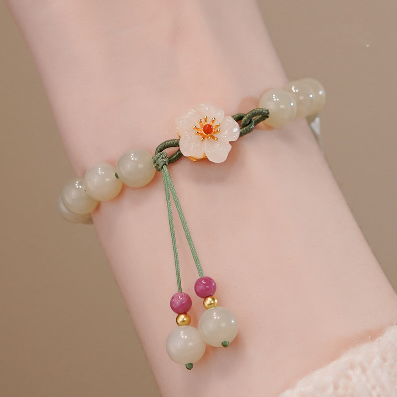 Jade Perlen Kleine Pfirsich Blume Gewebt Armband Weibliche Minderheit Design Studenten Beste Freundin Geschenk Perlen Armband Ins Stricken