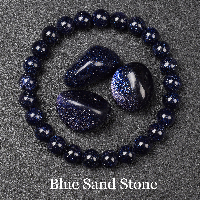 Gelang manik-manik batu pasir biru untuk wanita pria langit berbintang Radiance biru batu pasir tali elastis gelang manik-manik bulat perhiasan