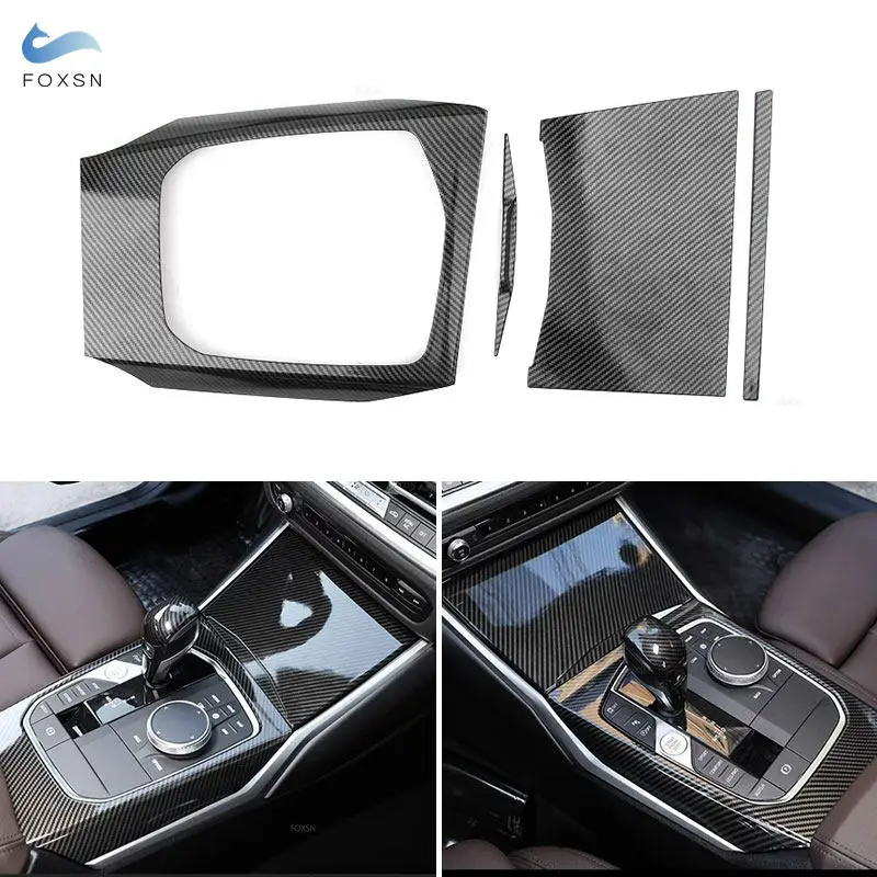 Car Center Console Control Gear Shift Panel Cover Decoration Trim Carbon Fiber Texture For BMW 3 Series G20 G28 2019 2020 2021