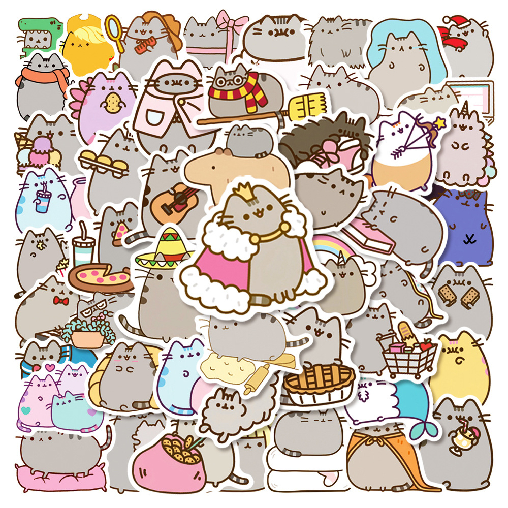 灰色の猫の漫画のステッカー、子供のためのかわいい動物のステッカー、おもちゃの文房具、スーツケースと電話、落書きステッカーパック、10個、30個、50個