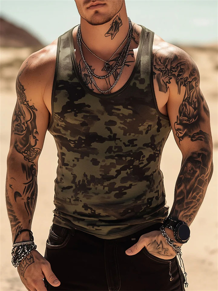 3D Camouflage Gedrukt Heren Tanktop Outdoor Hardlopen En Sport Heren Los Mouwloos T-shirt Zomer Dagelijks Casual Heren T-shirt
