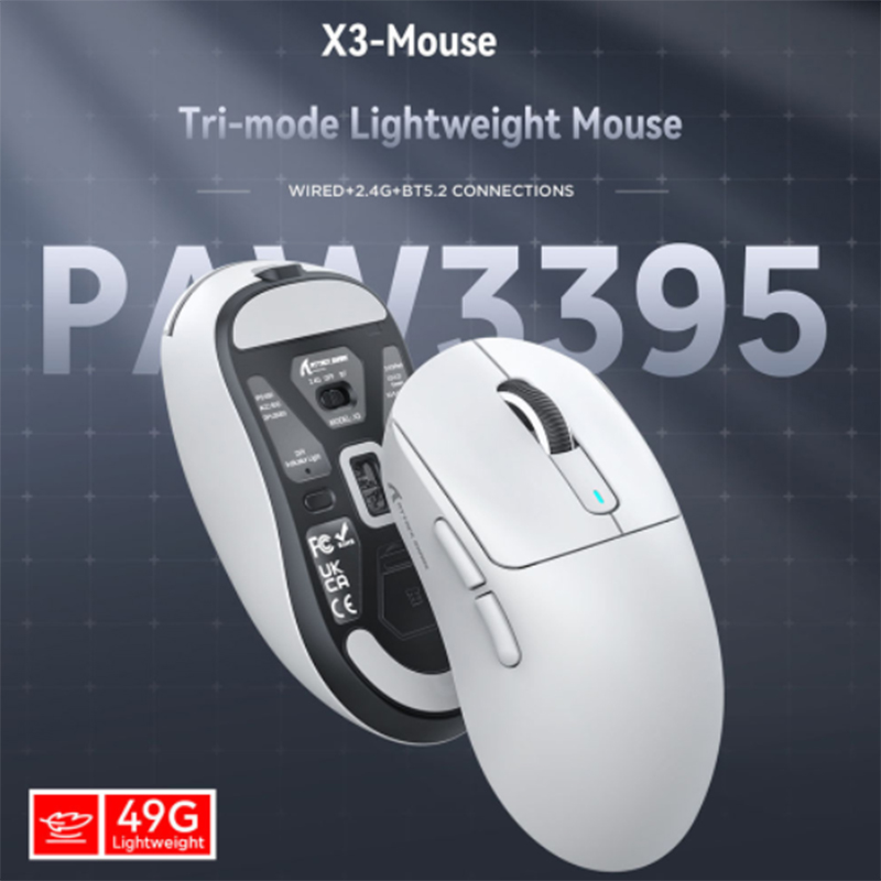Беспроводная игровая мышь Attack Shark X3/X3PRO Bluetooth, сенсор PixArt PAW3395, 26000 dpi, трехрежимное подключение 2.4G, легкая, с функциями макросов