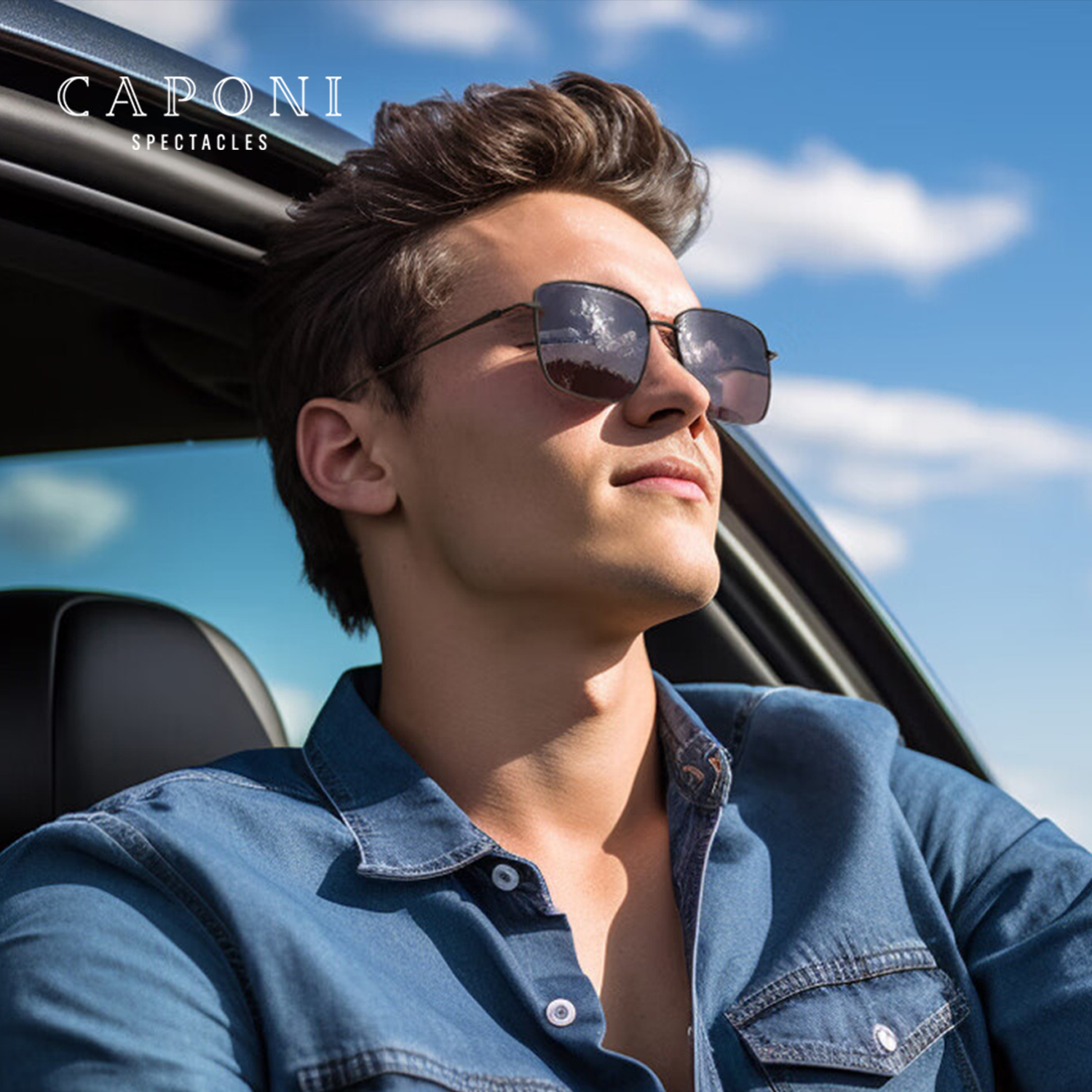 CAPONI Classic Polarized Sunglasses for Men Pure Titanium Frame UV400 Protection Black Shades BS24709