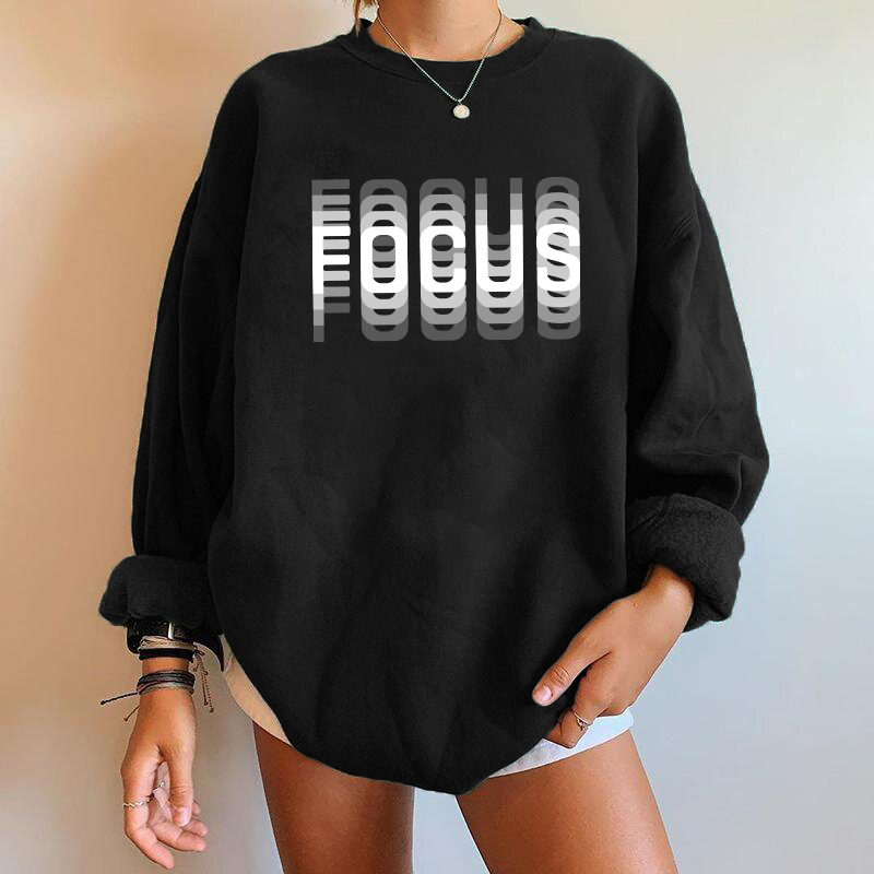 Felpa con messa a fuoco colorata pullover con grafica a maniche lunghe da donna vintage