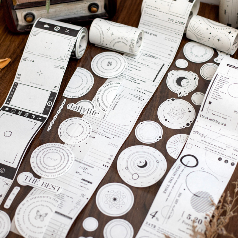 Mr. Paper, 5 Styles, 200cm/roll, White Kraft Paper Tape, DIY Scrapbook Collage Decorative Sticker Tape