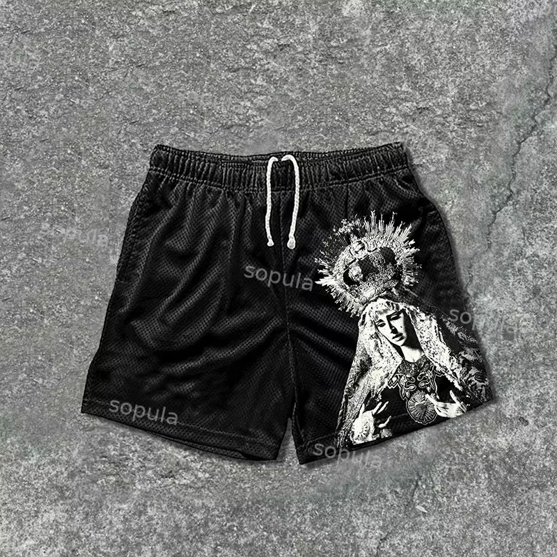 2026 The Scriptures of The Blessed Virgin Mary Grafik-Shorts, lockere, atmungsaktive Basketball-Gym-Shorts, passend für Y2K