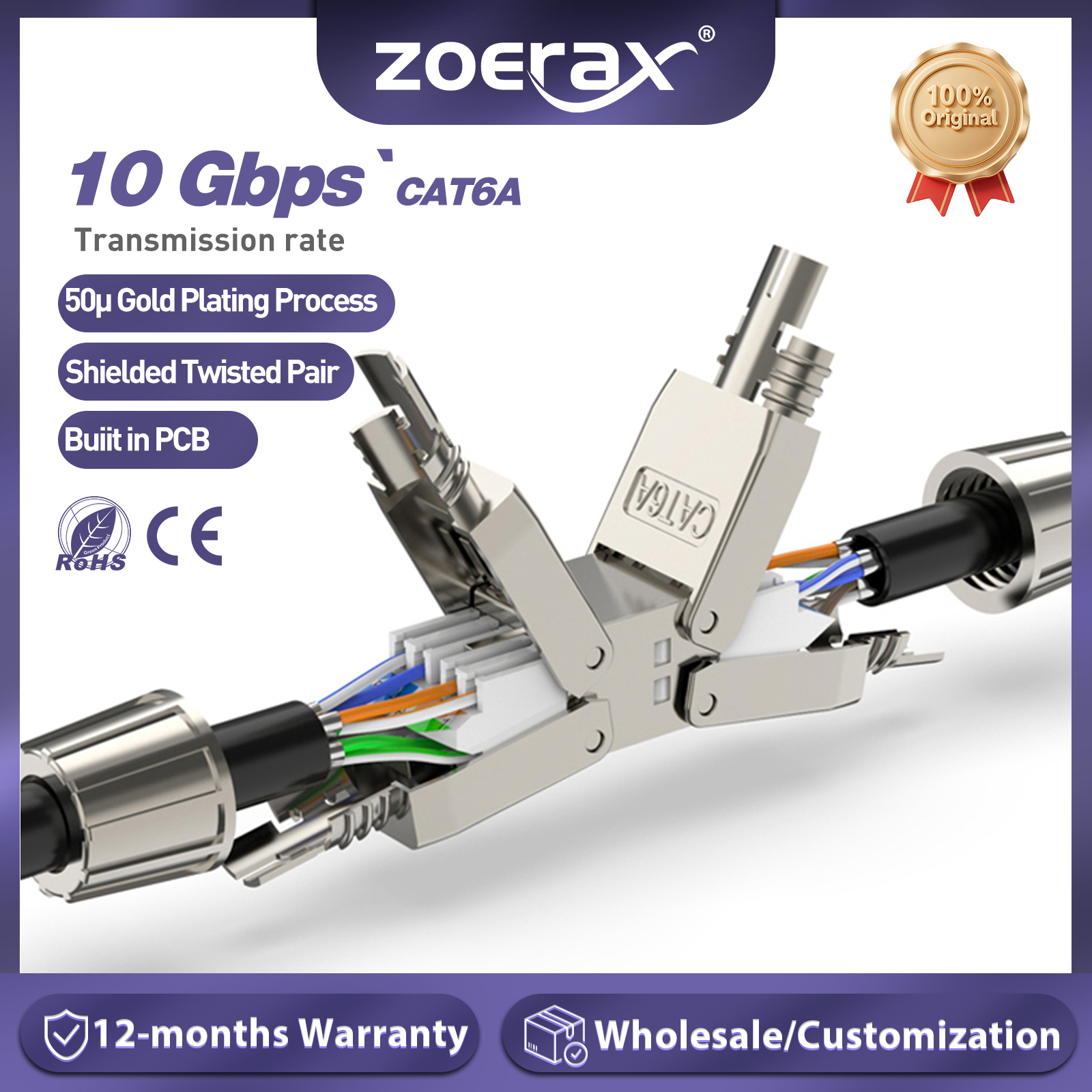 Boîtier de connexion/adaptateur de jonction ZoeRax Cat6A Cat7 pour câble RJ45, connecteur d'extension de câble LAN blindé intégral sans outil