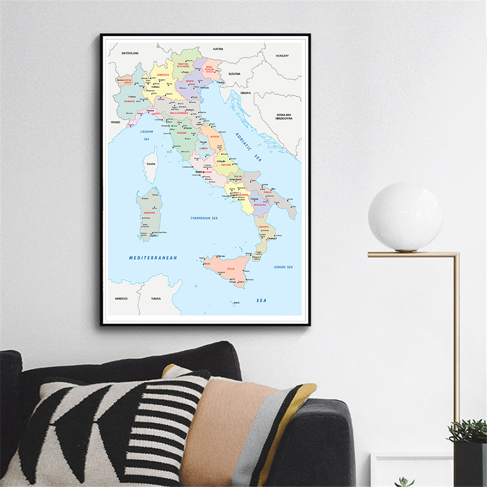 100*150 Cm Các Ý Bản Đồ Chính Trị Trong Tiếng Ý Tường Lớn Poster Không Dệt Tranh Vải Lớp Học Nhà trang Trí Đồ Dùng Học Tập