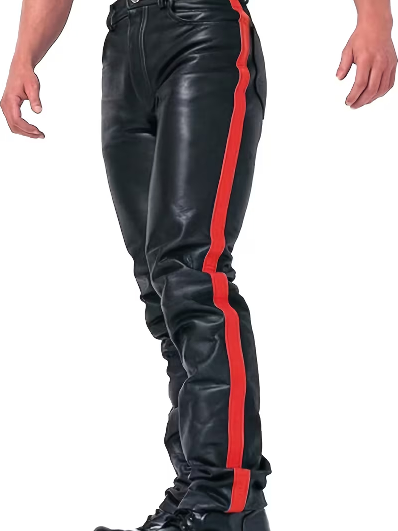 Pantaloni da Motociclista a Gamba Intera per Uomo - in Pelle PU Elasticizzata con Patchwork Bicolore, Vestibilità Slim a Cono per Inverno/Autunno