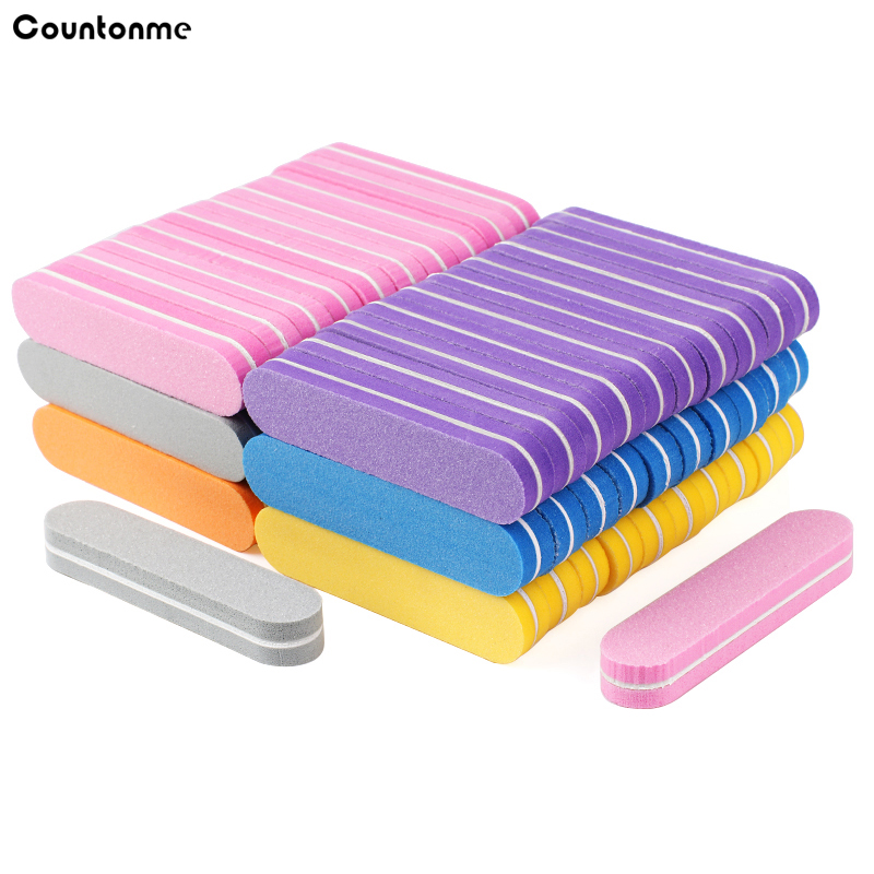 50 pièces mélange de couleurs Mini lime à ongles tampons éponge 100/180 grain Double face bloc de ponçage Gel mousse de polissage manucure limes d'art des ongles