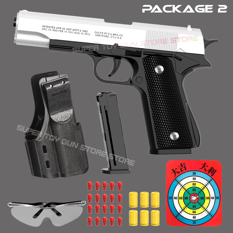 Новинка.All Black M1911 Colt Toy Gunman Gunman Gun, Soft Bullet Shell, Catapult Blaster, ручная пусковая установка пневматического пистолета, стрельба для мальчиков 14+y